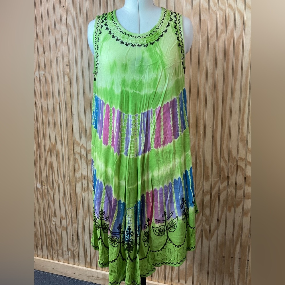 BAWA Canada Lime Green Sleeveless Dress with Black Embroidery